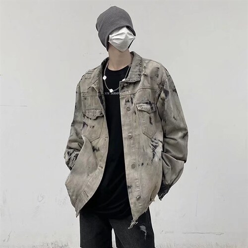 高街做旧扎染牛仔夹克男ins超火炸街痞帅情侣休闲外套潮JK824-p68,男装夹克,星座1008