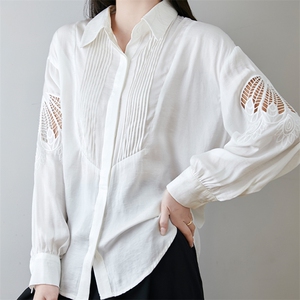 2025开春新款女装上衣设计感镂空刺绣白衬衫春秋法式气质长袖衬衣图片