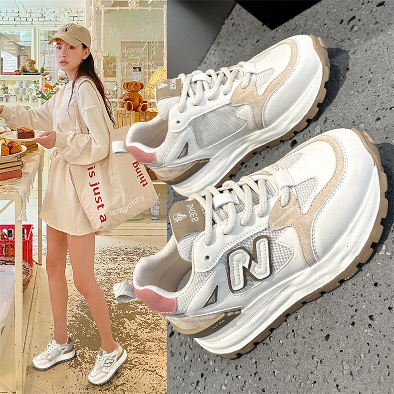 真皮韩版阿甘鞋老爹鞋女2024春季新款圆头厚底舒适运动时尚休闲鞋,女鞋休闲鞋,电商A223