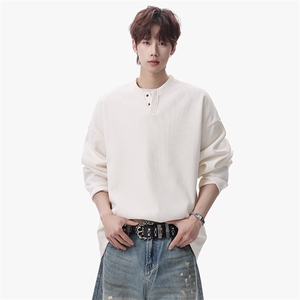 卫衣男春季新款港风宽松华夫格大码长袖T套头外套CX5701-特P28图片