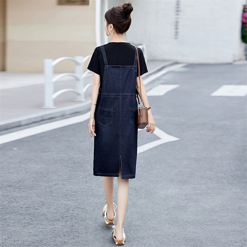 收腰背带裙女2025夏季新款韩版宽松洋气小个子牛仔连衣裙,女装连衣裙,涵亦佰惠