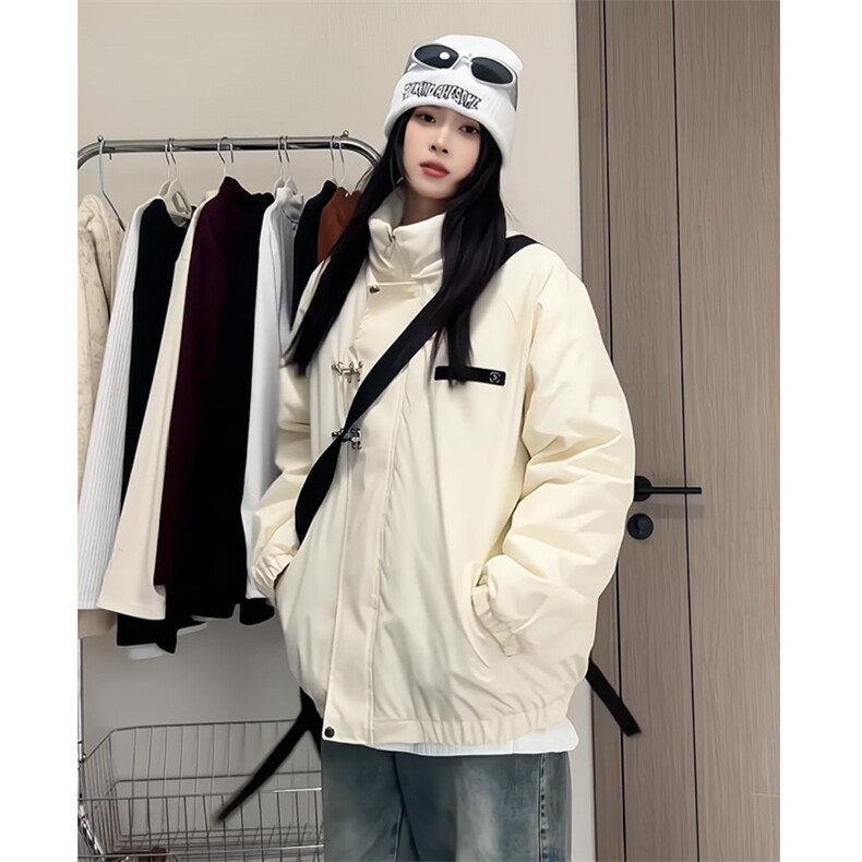 新中式立领棉服男冬季新款潮流金属飞机扣工装飞行服夹克棉袄外套，男装棉衣，电商A028