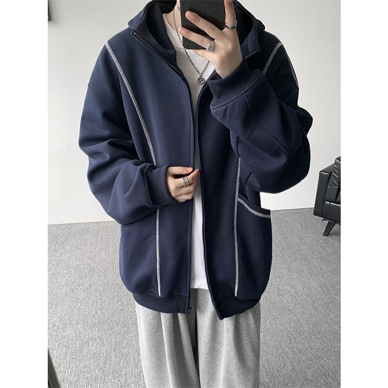 美式重磅立体硬挺卫衣男春秋潮牌设计感连帽开衫廓形外套KS004P68图片