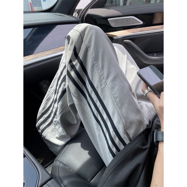 美式条纹休闲裤男秋季慵懒风撞色拼接设计感直筒裤复古显瘦弯刀裤，男装休闲裤，电商B315