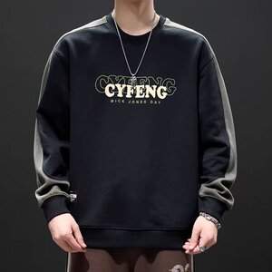 0D395美式复古卫衣男宽松大码潮流新款外套男拼接撞色圆领上衣男图片