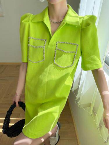 【新款上新】polo领前胸口袋水钻连衣裙，女装连衣裙，LION&CAT(2F)