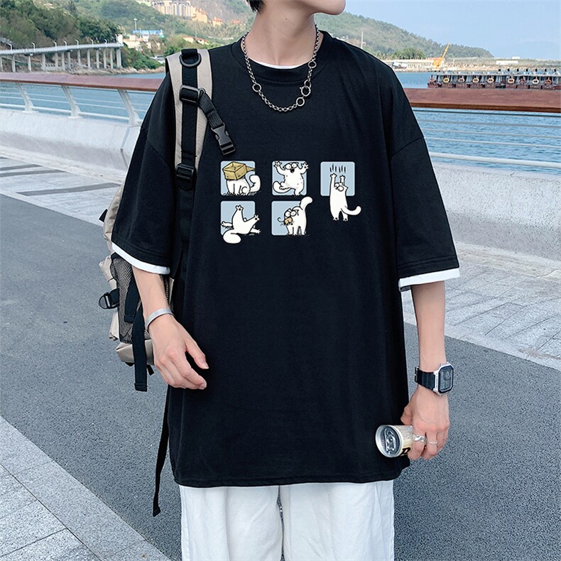 JT55097-P25假两件短袖t恤男大码胖子半袖体恤半截袖港风,男装T恤,电商A040