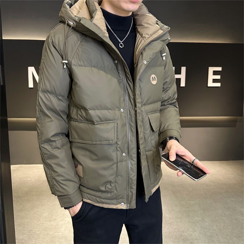 店主风2024冬季新款潮流时尚男款连帽加厚工装白鸭绒羽绒外套,男装工装外套,电商A225
