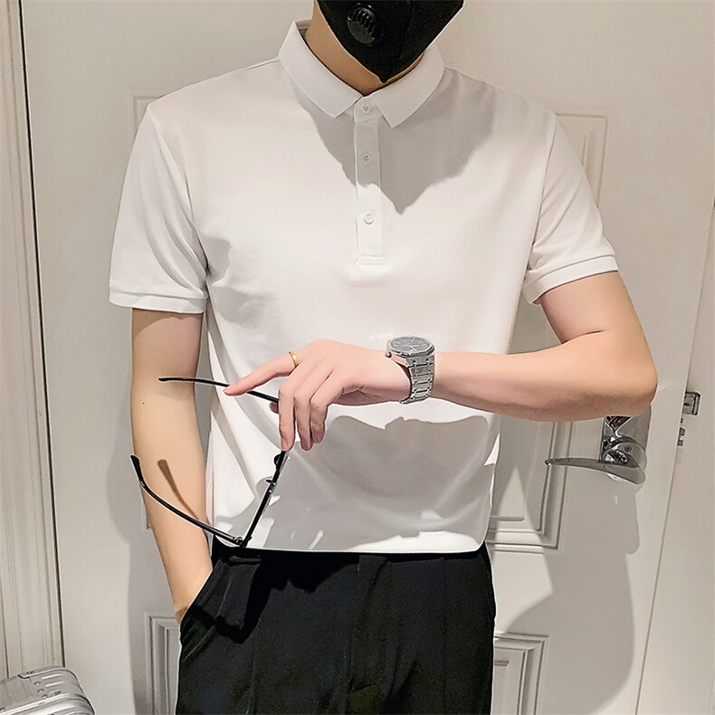 白色2023社会小伙修身纯色polo衫男士短袖T恤PL88-P35特控价59，男装Polo衫，电商A108