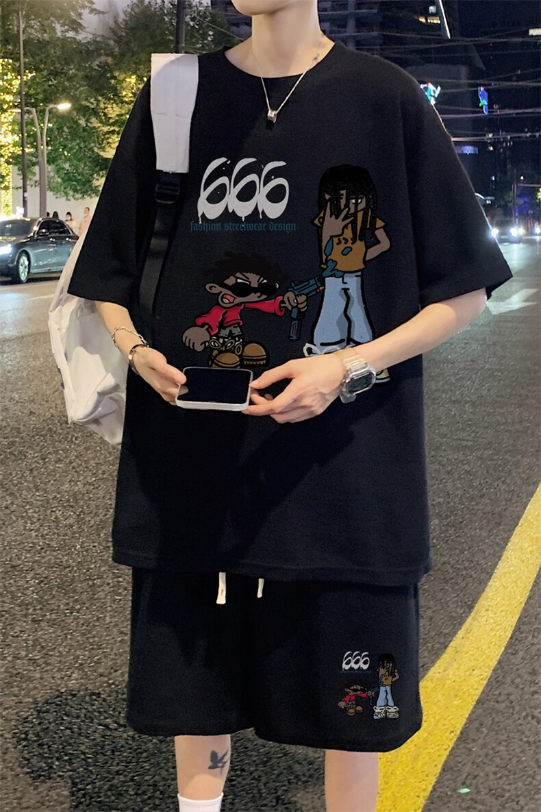 ！重磅推荐！2022潮牌男士华夫格短袖T恤套装一套HTZ09P50,男装T恤,电商B220