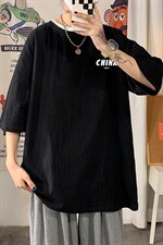 YT26248-P30亚短袖t恤男大码五分袖男宽松七分袖海报风，男装T恤，电商A040