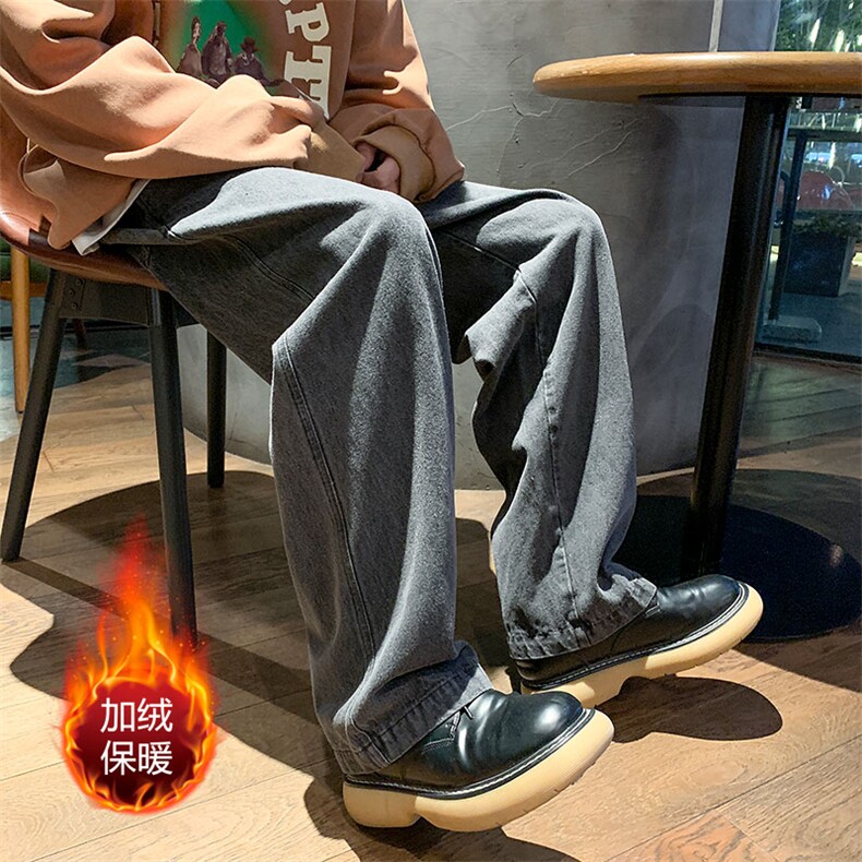 ！秋冬新款宽松直筒牛仔长裤系绳抽绳男士长裤K6921J-P55控68,男装牛仔裤,电商A042