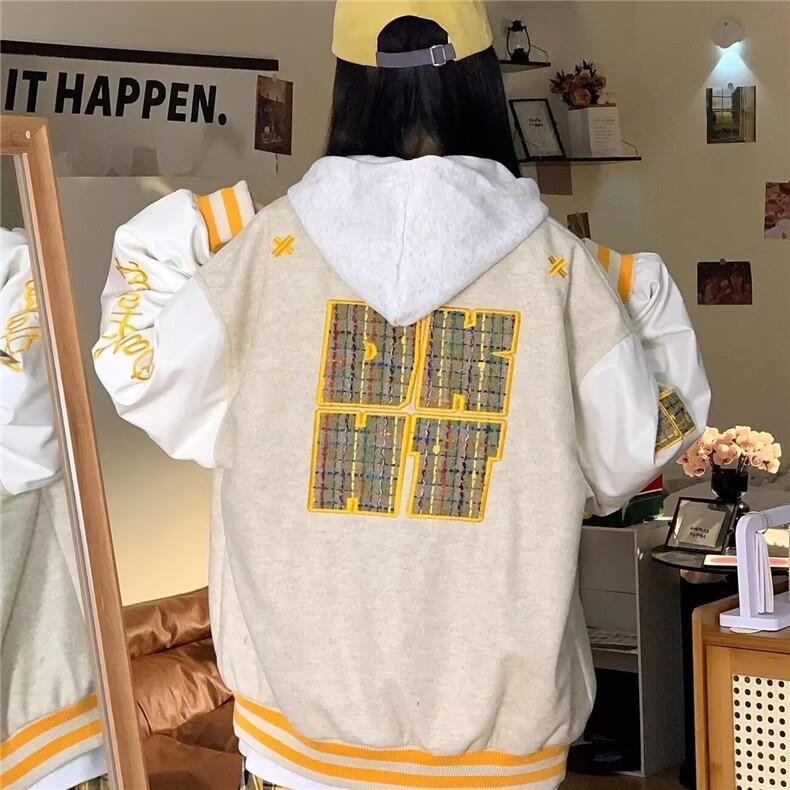 美式复古刺绣撞色棒球服外套新款秋季情侣小众夹克上衣HH017 P65图片
