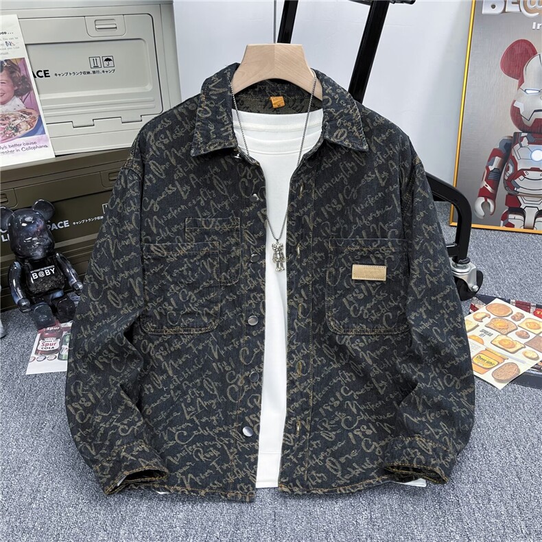 牛仔衬衫男2025春秋新款高端提花复古水洗休闲衬衣外套223/P62,男装夹克,星座506B