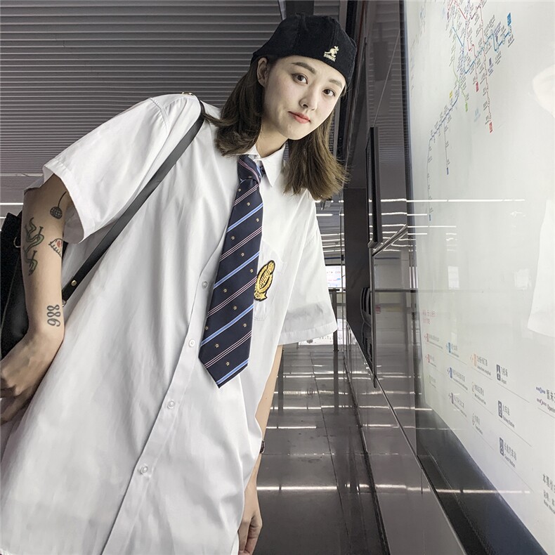 现货DK制服男JK短袖衬衫徽章情侣装衬衣领带元学生班服,男装T恤,电商A426-1(原A430-1)