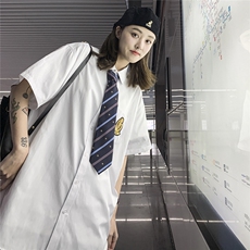 现货DK制服男JK短袖衬衫徽章情侣装衬衣领带元学生班服，男装T恤，电商A426-1(原A430-1)