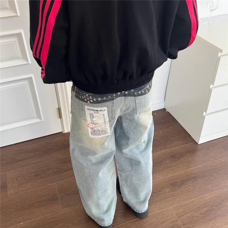 【有货】DB3051-特批70美式街头徽章印花牛仔裤男宽松直筒阔腿裤,男装牛仔裤,星座603-2