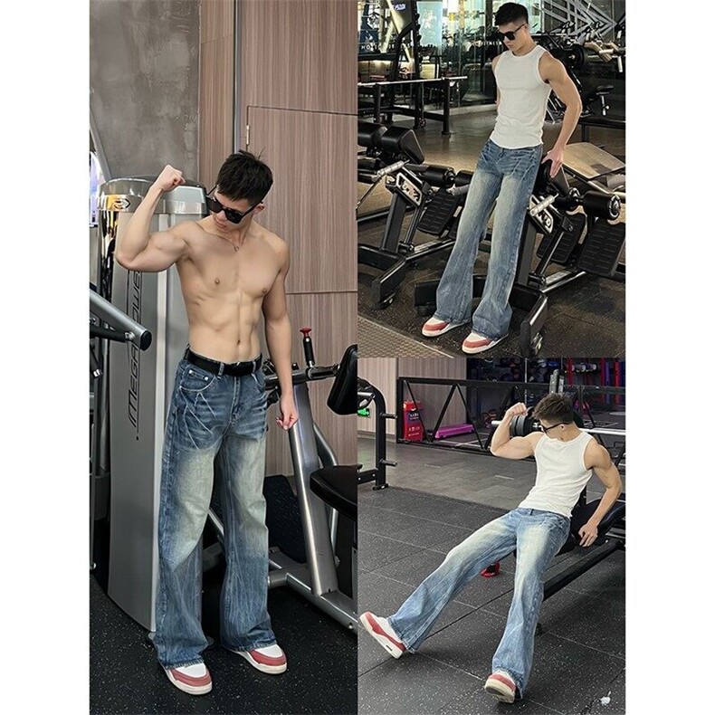 K7053EE-特P48闪电纹微喇牛仔裤男款美式高街复古水洗直筒长裤子，男装牛仔裤，星座1007（原301D）