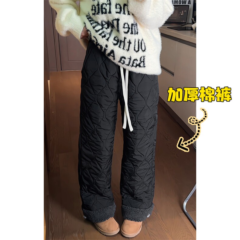 抖音男宽松羊羔毛菱格时尚中性拖地棉裤K5613J加棉-特P45控78，男装棉裤，电商A001