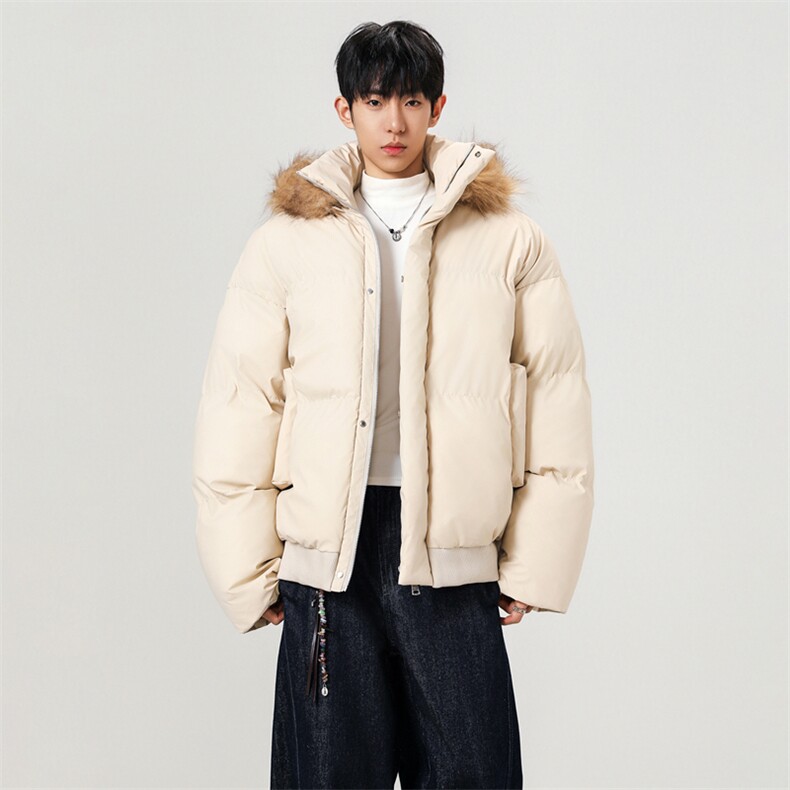 秋冬新款可二开休闲百搭连帽毛领PU加厚情侣棉服MY5241TP90,男装棉衣,电商A247