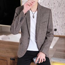 秋季男士休闲小西装青少年韩版修身英伦格子西服单西P70，男装西服，星座217-4