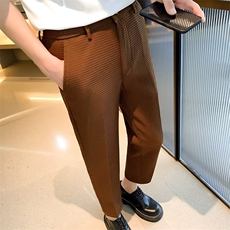 西装九分裤子男新款商务男装高级感华夫格修身小脚休闲西裤H301，男装西裤，星座1116A-2（原606A-1）