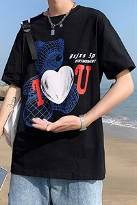 港风ins潮流体恤夏季小熊情侣短袖男大码宽松纯棉中袖T122P35控49，男装T恤，电商A089-1