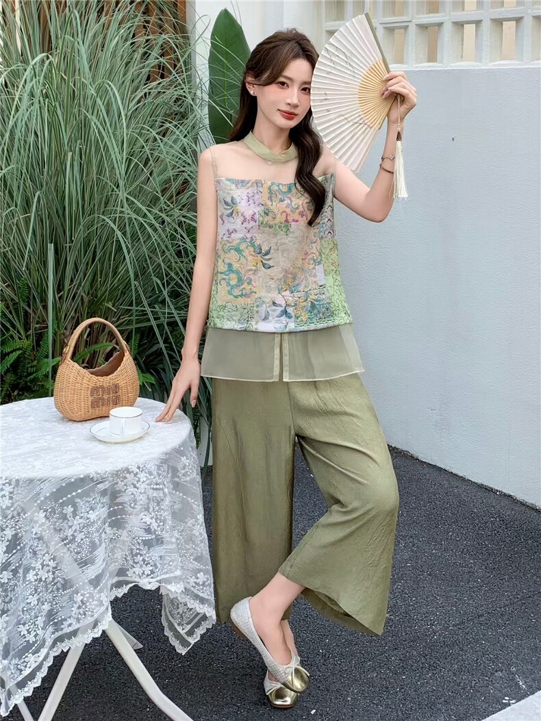 新中式套装女2026夏季新款独特漂亮设计感超火减龄无袖两件套,女装套装/套裙,丽影随形