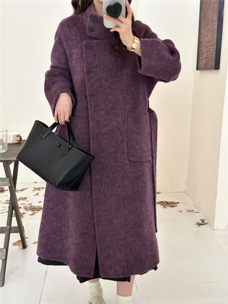 2025年秋季长袖时尚百搭通勤简约休闲长款立领，女装毛呢外套，宸诺服饰