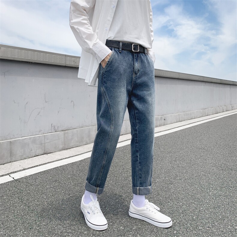 秋季直筒牛仔裤男士潮牌流宽松休闲九分韩版百搭长裤子7119,男装牛仔裤,电商A318
