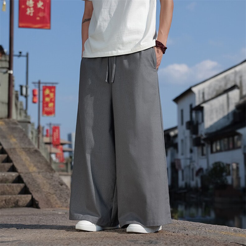 25年夏季新款风亚麻阔腿裤子休闲裤长裤加肥加大K597-P55,男装休闲裤,星座313B-4（原星座309A-1）