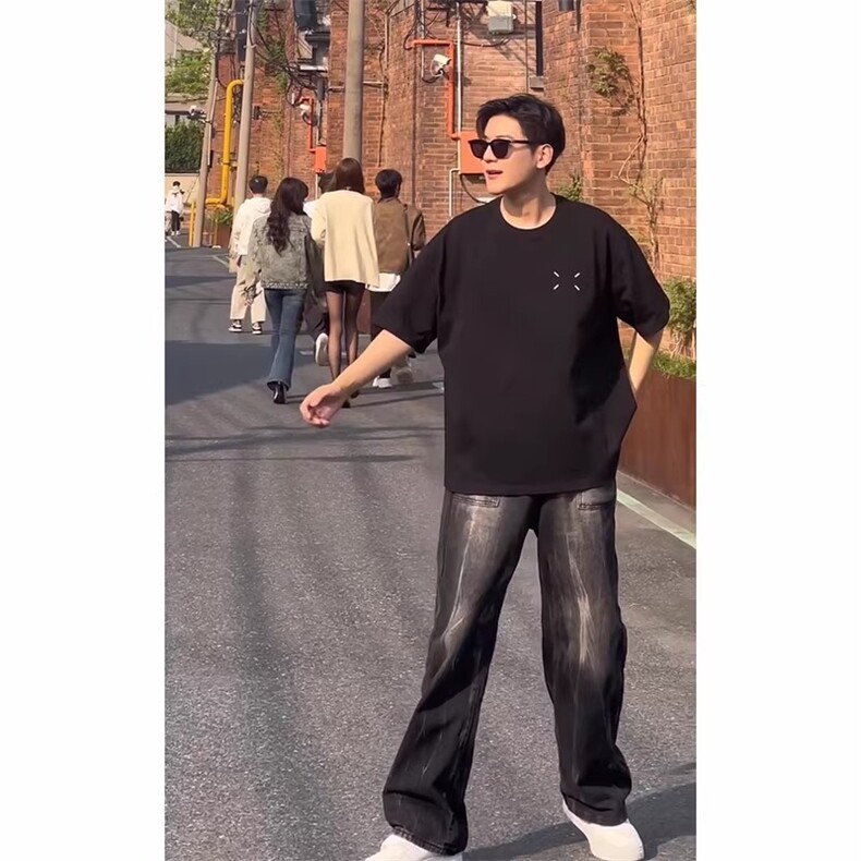 春季牛仔裤男显瘦美式复古做旧潮牌痞帅cleanfit微喇裤L5799-P45,男装牛仔裤,星座1008