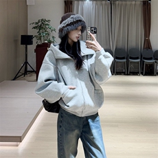 抖音得物高品质25秋冬美式高街宽松结构防风高领连帽卫衣外套W60，男装卫衣，电商A486