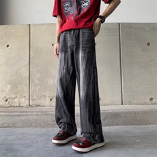 水洗做旧牛仔裤宽松潮牌美式复古直筒百搭休闲拖地裤，男装牛仔裤，星座410-7
