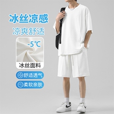 夏季短袖短裤冰丝休闲时尚套装多色垂顺舒适抗皱TZ50特批65，男装休闲套装，星座718