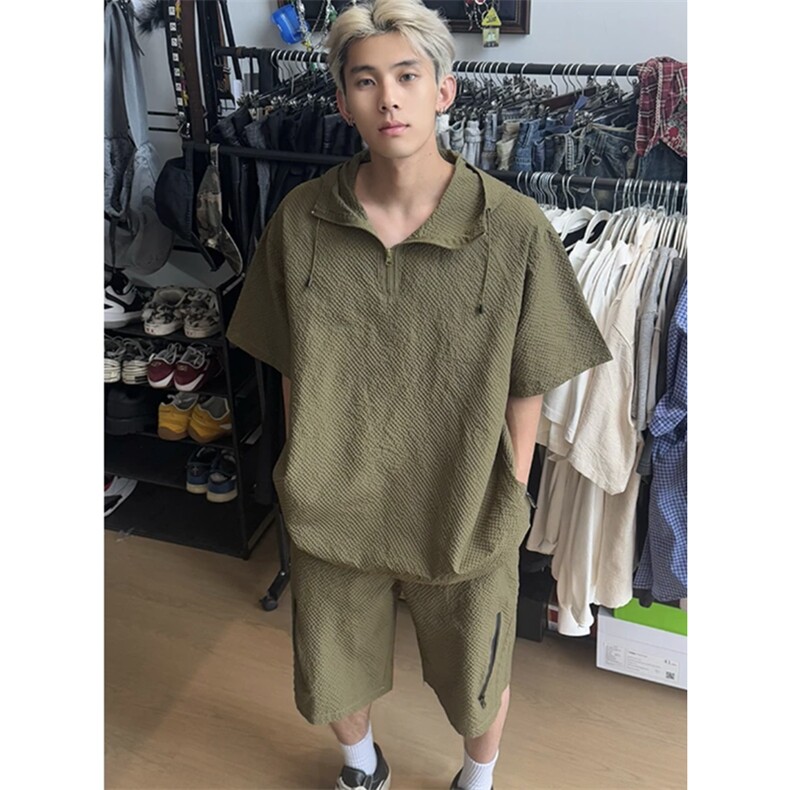 【连帽泡泡纱防晒衣】夏季潮牌短袖百搭宽松T恤套装TZ113-P68,男装防晒衣,星座1213