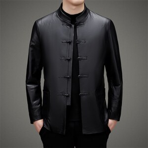 BAMJ-7739钱塘2020-2中年男士商务休闲唐装秋季皮衣夹克外套P560,男装皮衣,钱塘207-2