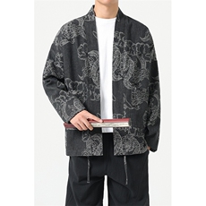秋装日系复古道袍休闲宽松新中式汉服开衫长袖外套潮H335/P110，男装民族服装，钱塘713