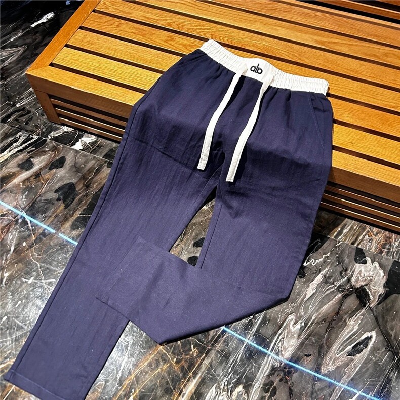 轻奢刺绣拼接设计师款老钱风垂感棉麻裤子男士夏直筒裤MKK16 P40图片