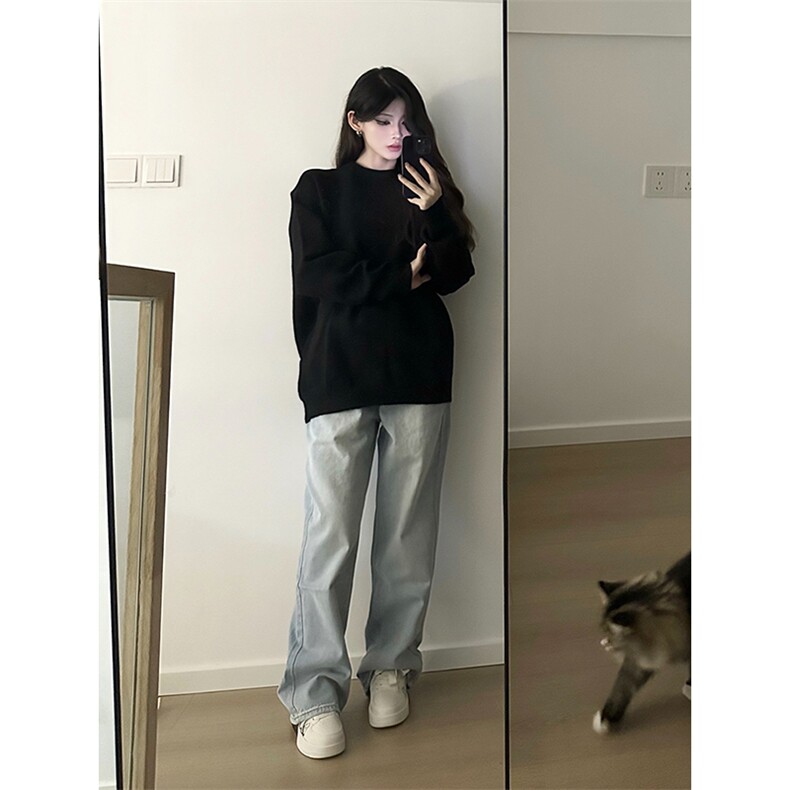 重磅秋冬男女纯色打底针织衫圆领套头半高领毛衣美式复古休闲上衣，男装T恤，电商A486