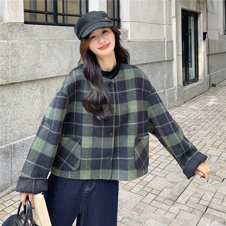 现货主推~冬季新款羊毛外套格子双面呢大衣2B237-6107-P200K298,女装毛呢外套,2B237