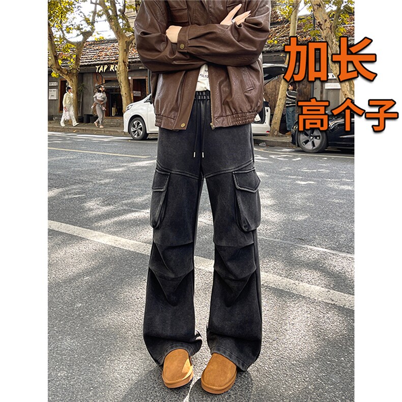 190高个子加长版工装裤男宽松慵懒水洗做旧卫裤115cm裤子KZ036P60图片