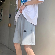 夏季休闲短裤男ins潮牌纯色简约撞色拼接宽松直筒垂感五分运动裤，男装牛仔裤，四季星座505