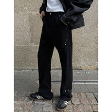 B221美式ins高街暗黑小众个性铆钉小脚牛仔裤LK23142-P65控88，男装牛仔裤，电商B221