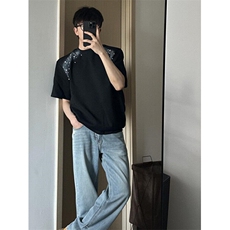 高级感喷绘珍珠男士个性圆领t恤夏季短袖cleanfit五分袖T5810，男装T恤，星座1116A（原606A-3）