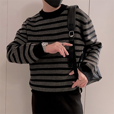 LV294/P85控115美式条纹男款针织衫毛衣冬季保暖百搭休闲打底衫黑，男装T恤，星座305B