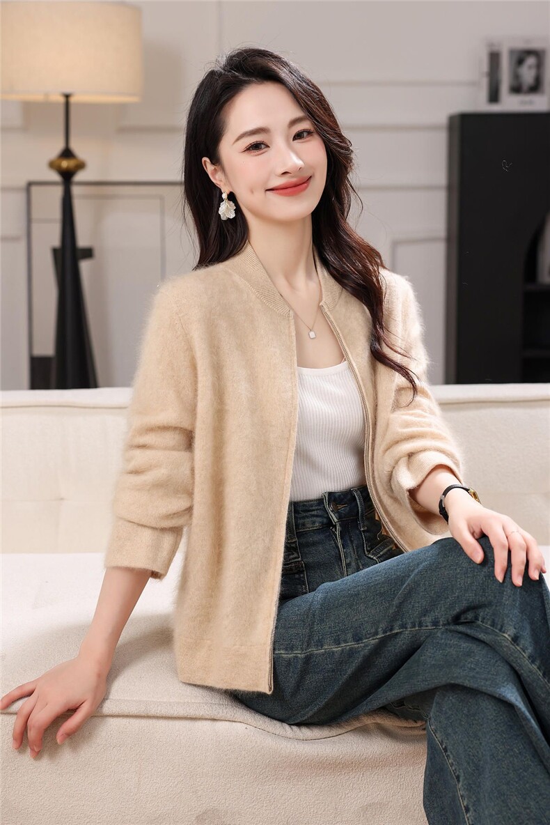 2025年秋季时尚百搭通勤简约休闲拉链开衫,女装羊绒衫,梦织秋羊绒