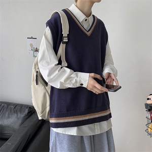 秋冬港风潮牌学院风痞帅韩版潮无袖针织衫DK毛衣背心中性 W09/P55图片
