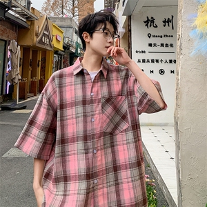 短袖衬衫男夏季新款磨毛格子衬衣DX716-特批26无差价图片