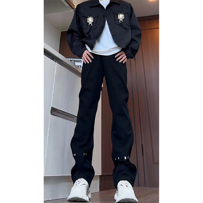 美式ins高街hiphop微喇铆钉牛仔裤货号K2435P50控68,男装牛仔裤,电商A063